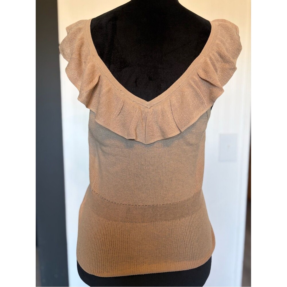 Express Ruffle Trim V-Neck Knit Tank in Light Beige